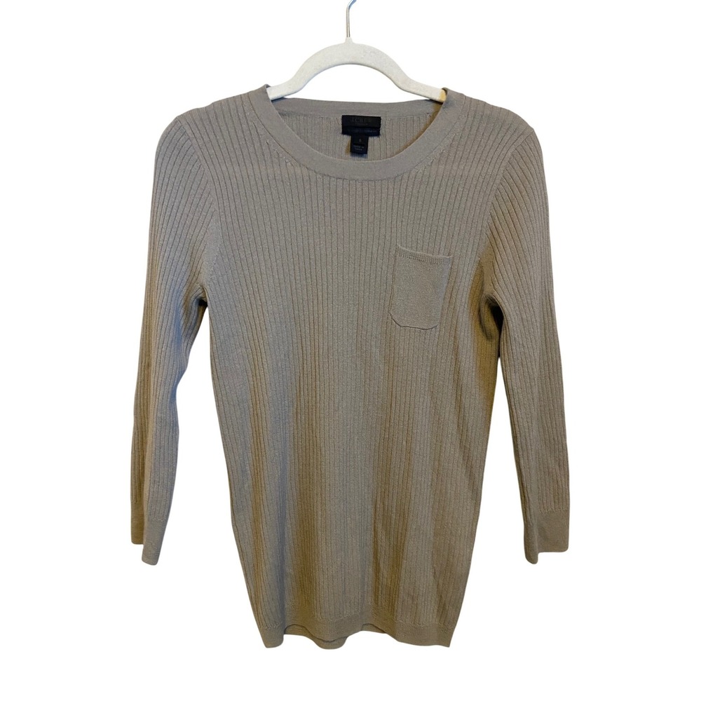 J Crew Collection‎ Italian Cashmere Ribbed Sweater Top 3/4 Sleeve Size Small